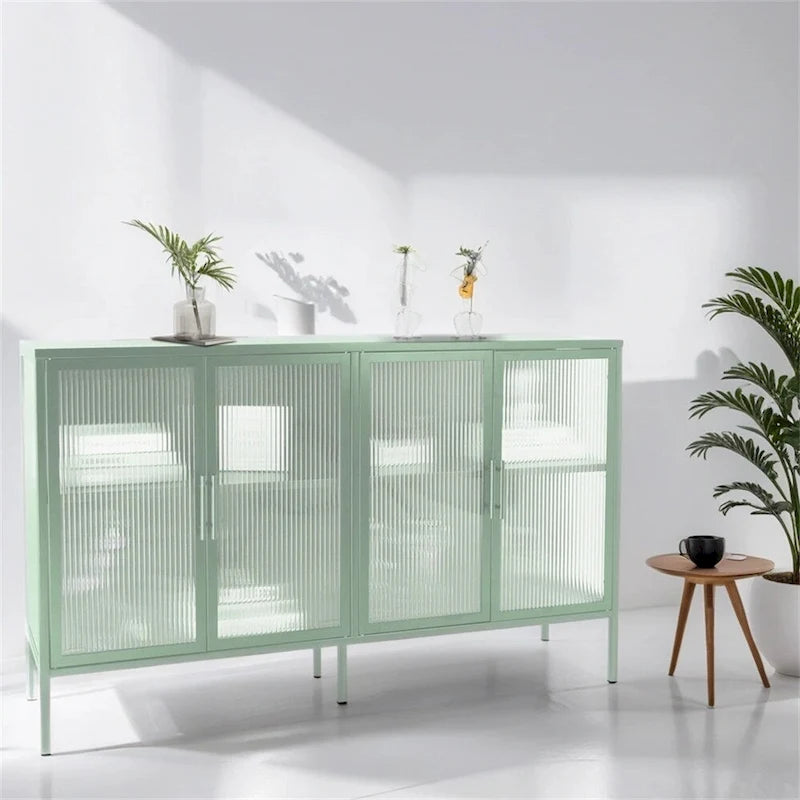 Élégant meuble à 4 portes en verre trempé avec 4 portes vitrées et étagère réglable