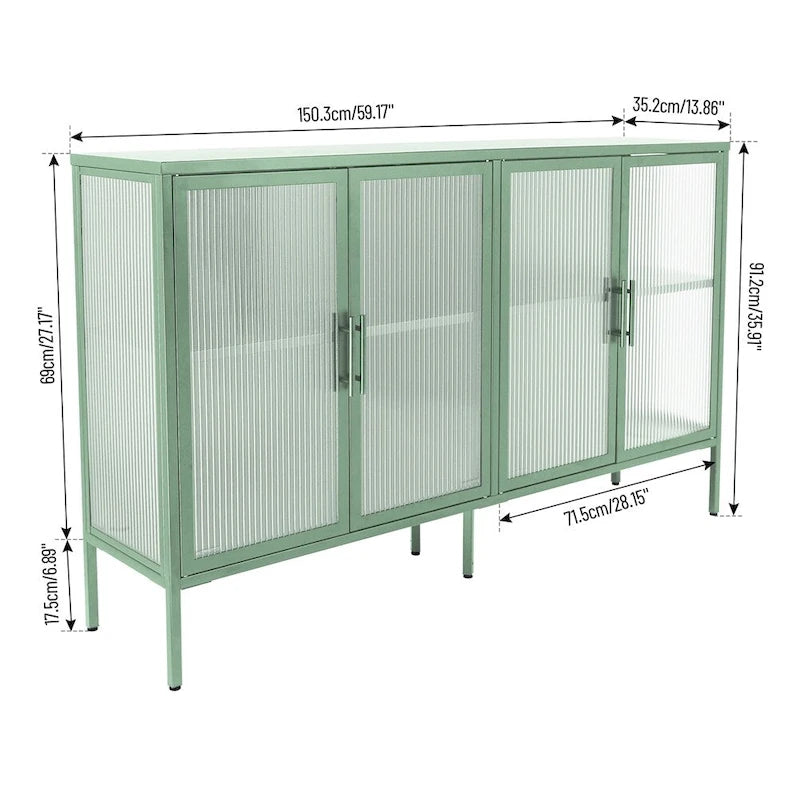 Élégant meuble à 4 portes en verre trempé avec 4 portes vitrées et étagère réglable
