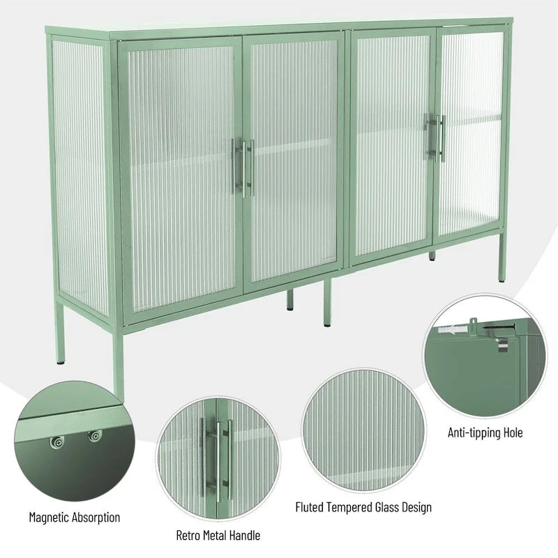 Élégant meuble à 4 portes en verre trempé avec 4 portes vitrées et étagère réglable