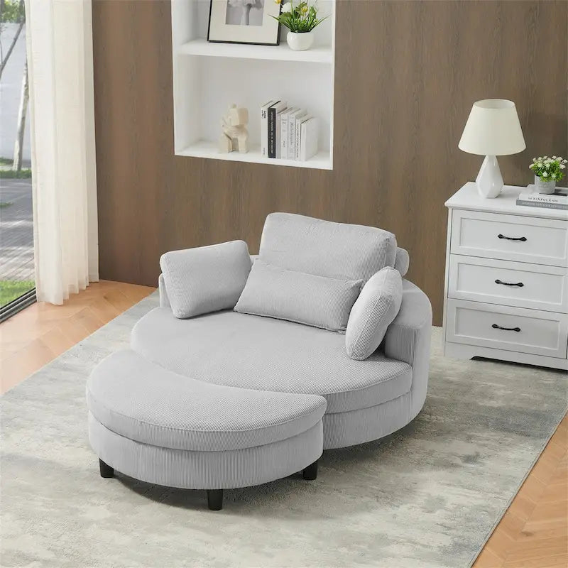 Fauteuil en velours côtelé avec pouf, 2 coussins décoratifs et 1 coussin lombaire