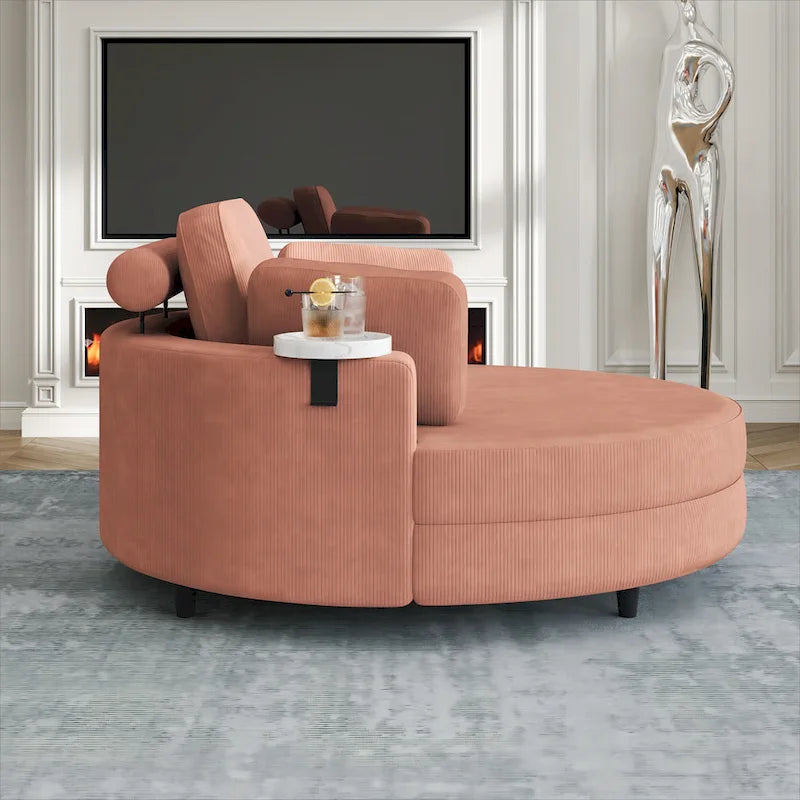 Fauteuil en velours côtelé avec pouf, 2 coussins décoratifs et 1 coussin lombaire