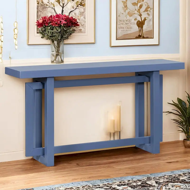 Console en bois avec plateau en béton d'inspiration industrielle, table d'entrée extra longue pour entrée, couloir, salon