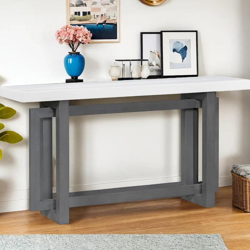 Console en bois avec plateau en béton d'inspiration industrielle, table d'entrée extra longue pour entrée, couloir, salon