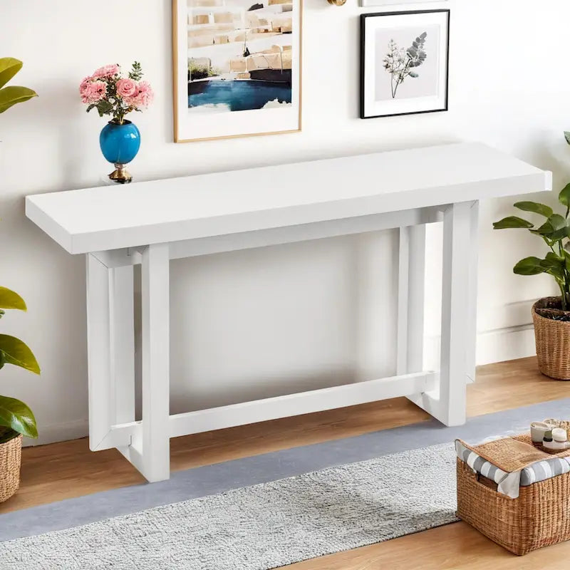 Console en bois avec plateau en béton d'inspiration industrielle, table d'entrée extra longue pour entrée, couloir, salon