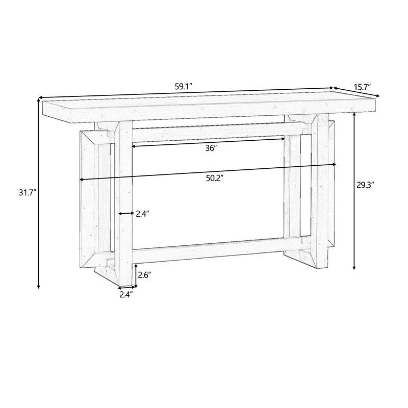 Console en bois avec plateau en béton d'inspiration industrielle, table d'entrée extra longue pour entrée, couloir, salon