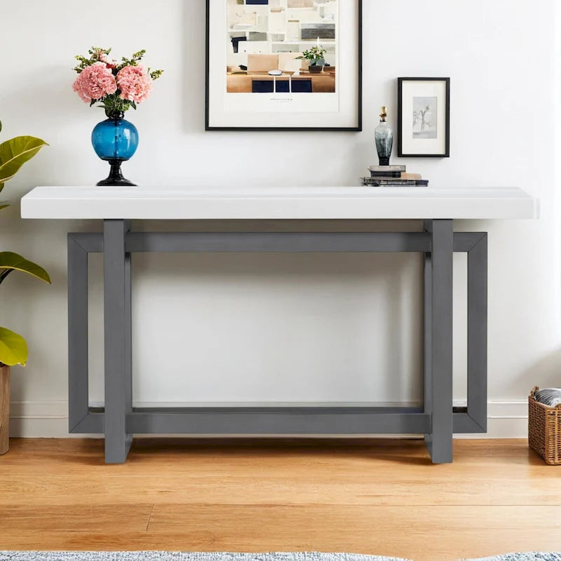 Console en bois avec plateau en béton d'inspiration industrielle, table d'entrée extra longue pour entrée, couloir, salon