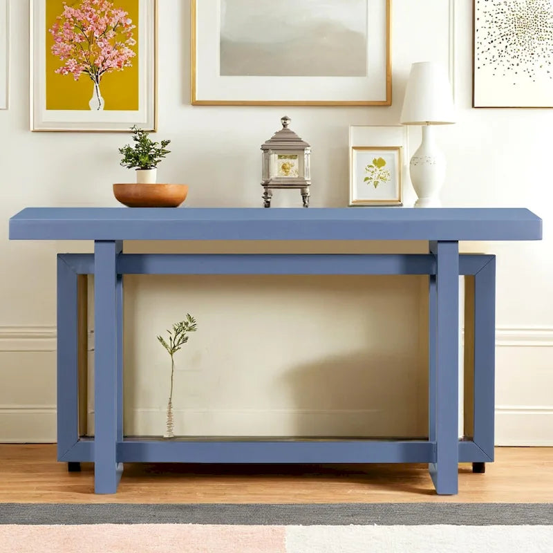Console en bois avec plateau en béton d'inspiration industrielle, table d'entrée extra longue pour entrée, couloir, salon