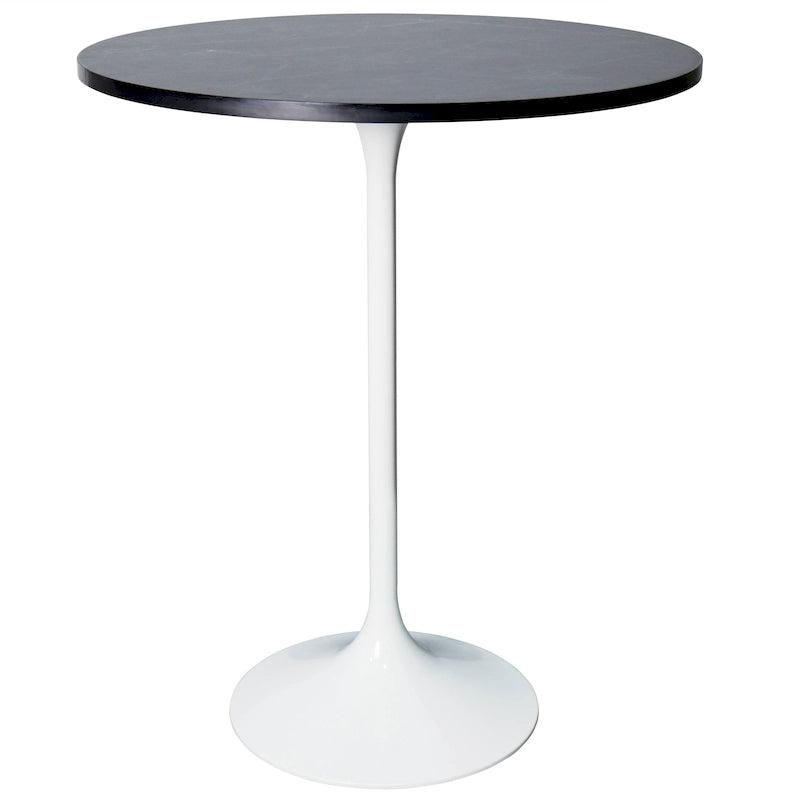Table à manger ronde avec plateau en bois MDF et piètement en acier blanc pour cuisine et salle à manger