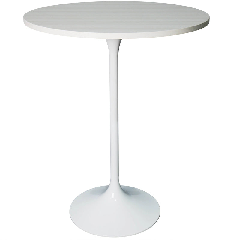Table à manger ronde avec plateau en bois MDF et piètement en acier blanc pour cuisine et salle à manger