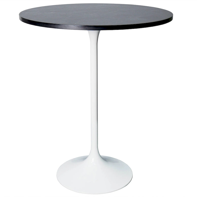 Table à manger ronde avec plateau en bois MDF et piètement en acier blanc pour cuisine et salle à manger