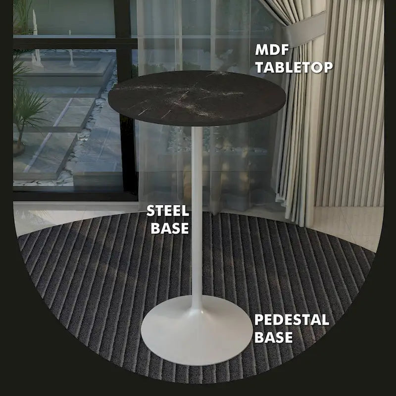 Table à manger ronde avec plateau en bois MDF et piètement en acier blanc pour cuisine et salle à manger
