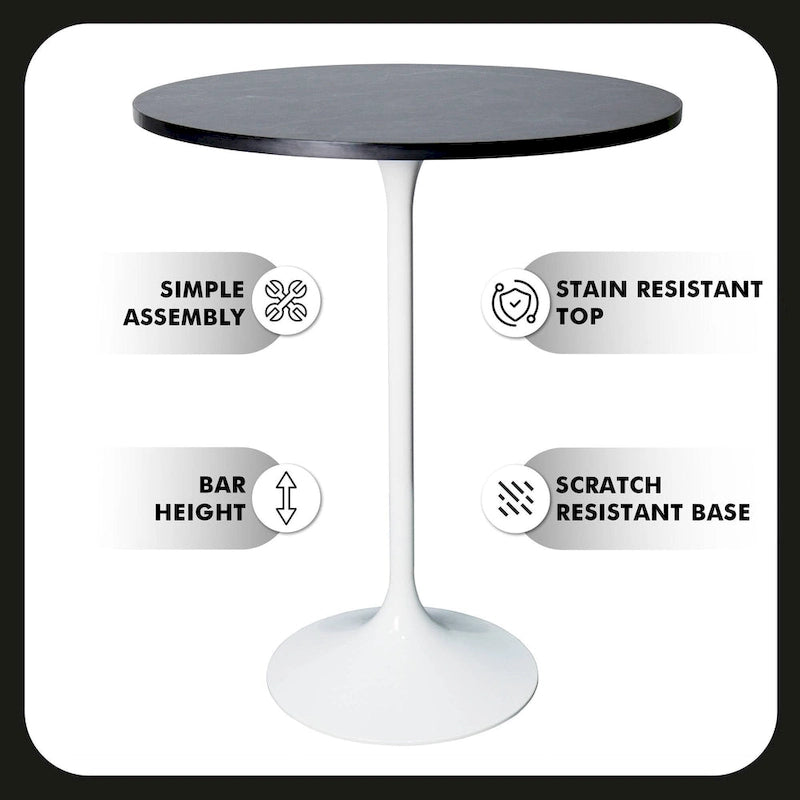 Table à manger ronde avec plateau en bois MDF et piètement en acier blanc pour cuisine et salle à manger