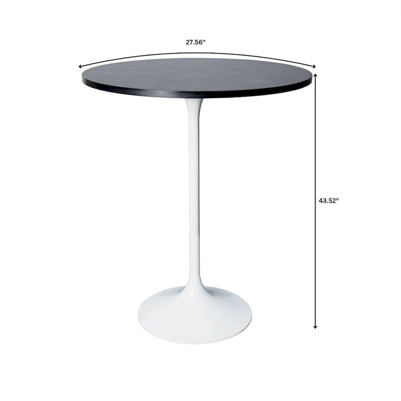 Table à manger ronde avec plateau en bois MDF et piètement en acier blanc pour cuisine et salle à manger