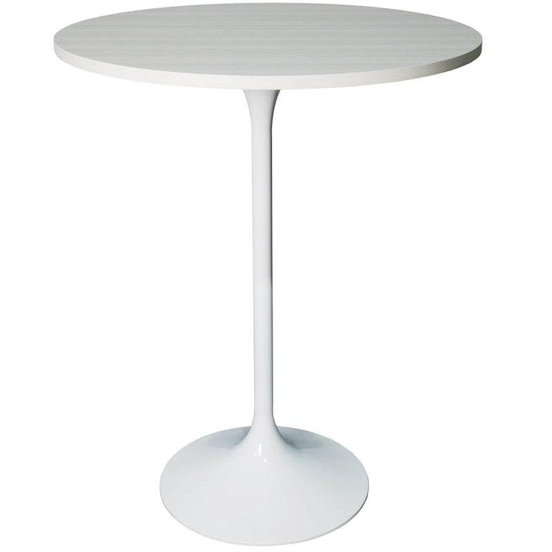 Table à manger ronde avec plateau en bois MDF et piètement en acier blanc pour cuisine et salle à manger