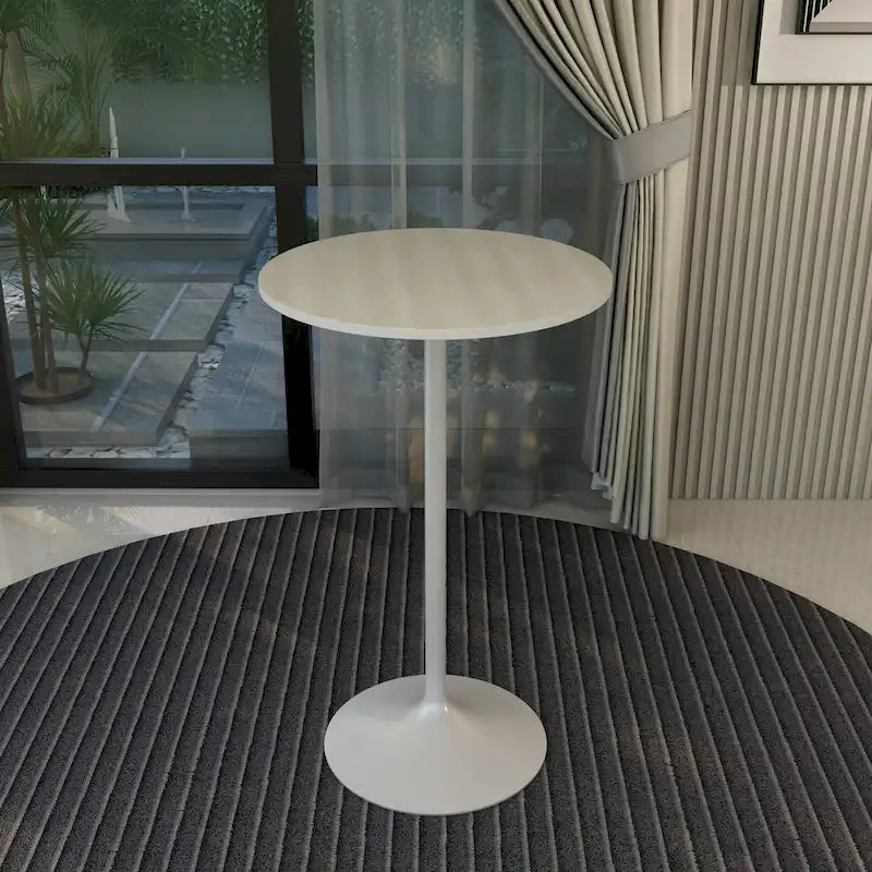Table à manger ronde avec plateau en bois MDF et piètement en acier blanc pour cuisine et salle à manger