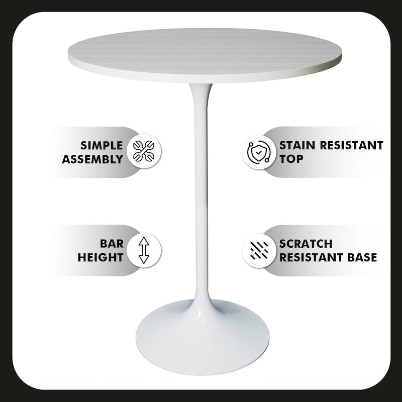 Table à manger ronde avec plateau en bois MDF et piètement en acier blanc pour cuisine et salle à manger