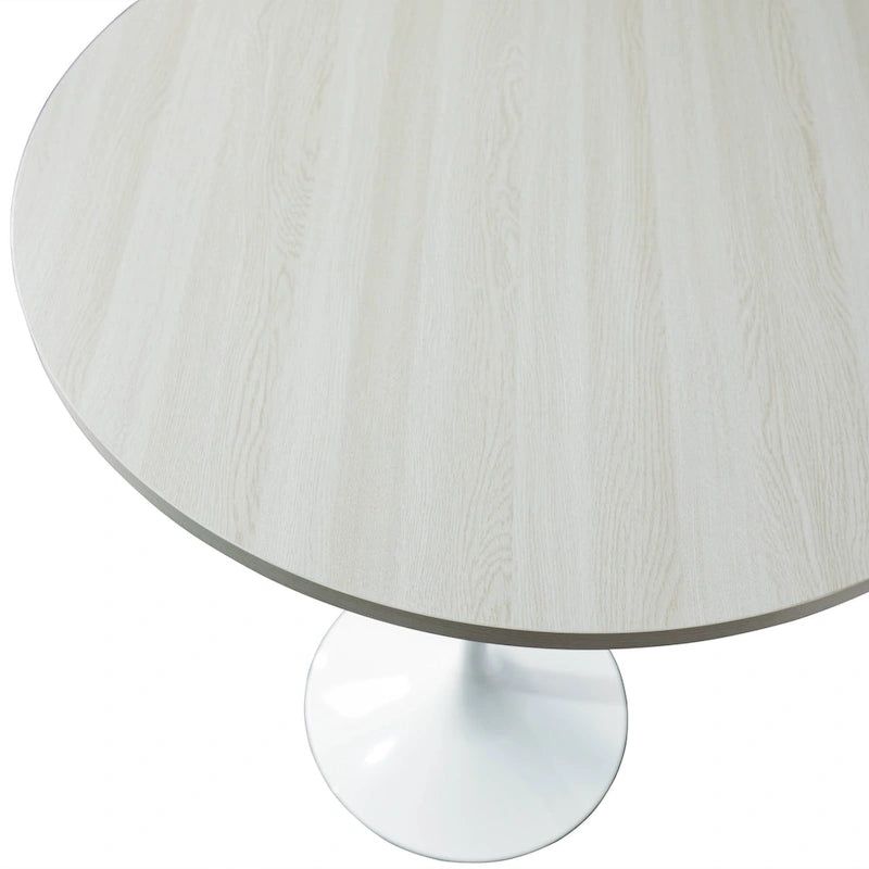 Table à manger ronde avec plateau en bois MDF et piètement en acier blanc pour cuisine et salle à manger
