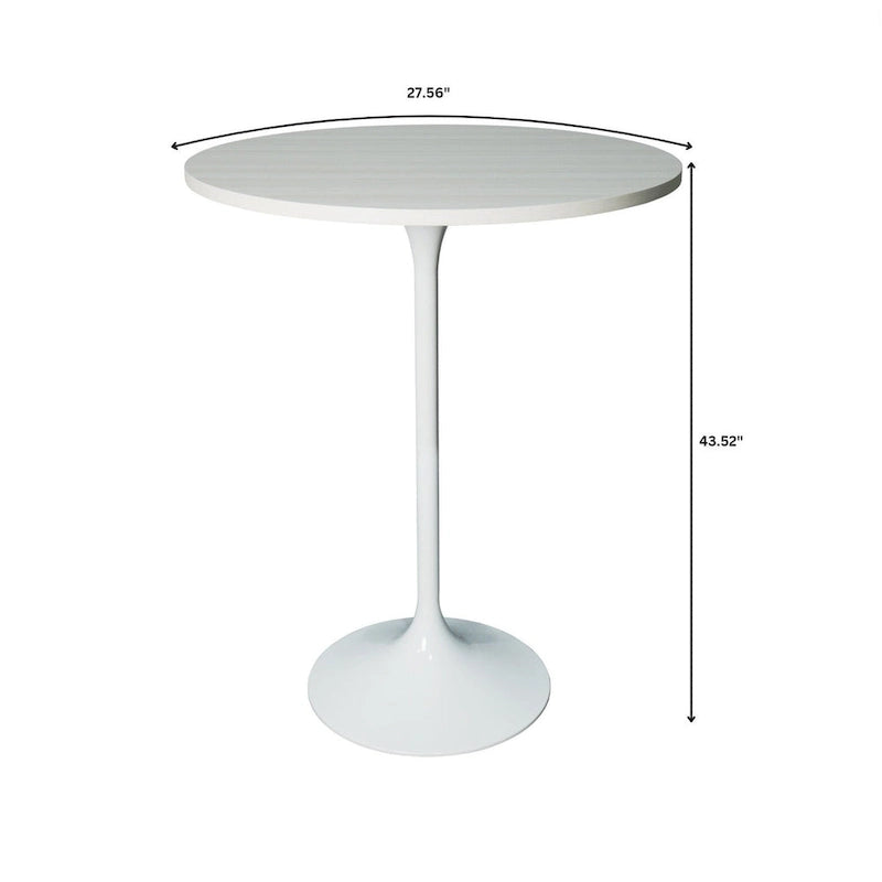 Table à manger ronde avec plateau en bois MDF et piètement en acier blanc pour cuisine et salle à manger