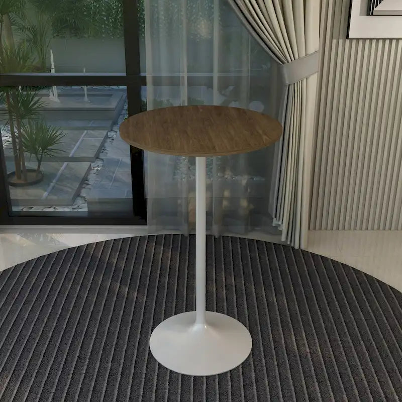 Table à manger ronde avec plateau en bois MDF et piètement en acier blanc pour cuisine et salle à manger
