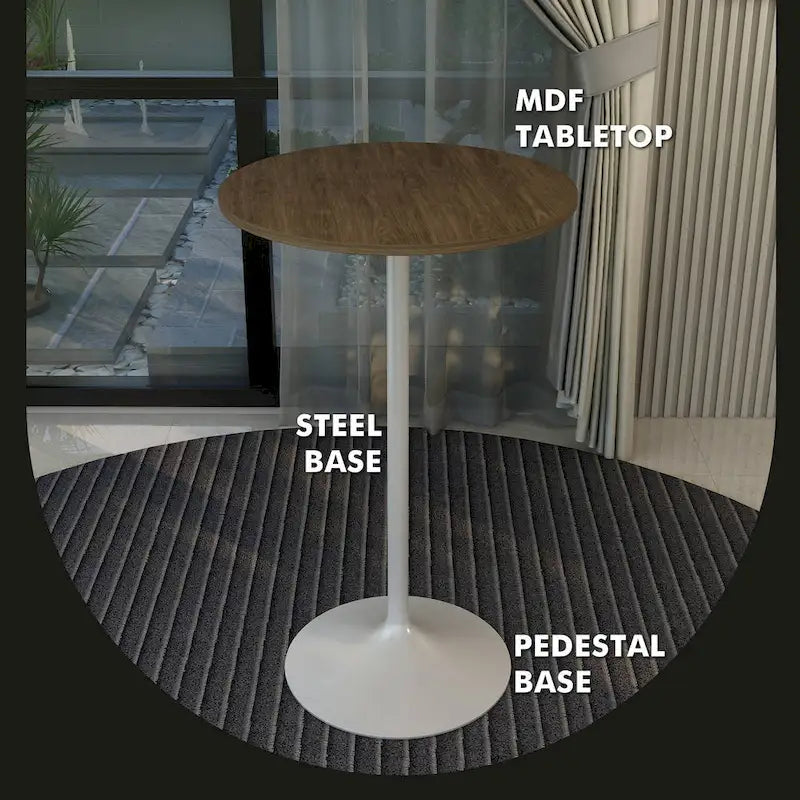 Table à manger ronde avec plateau en bois MDF et piètement en acier blanc pour cuisine et salle à manger