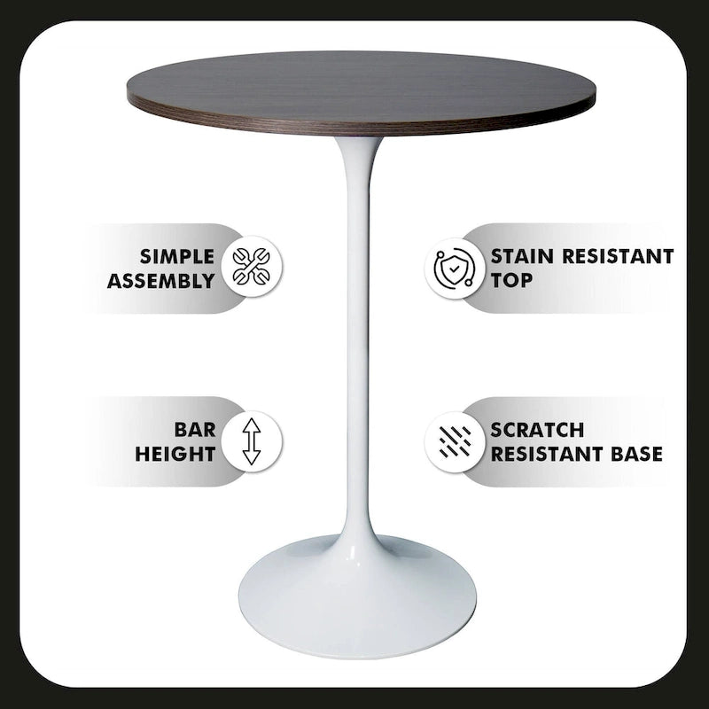 Table à manger ronde avec plateau en bois MDF et piètement en acier blanc pour cuisine et salle à manger