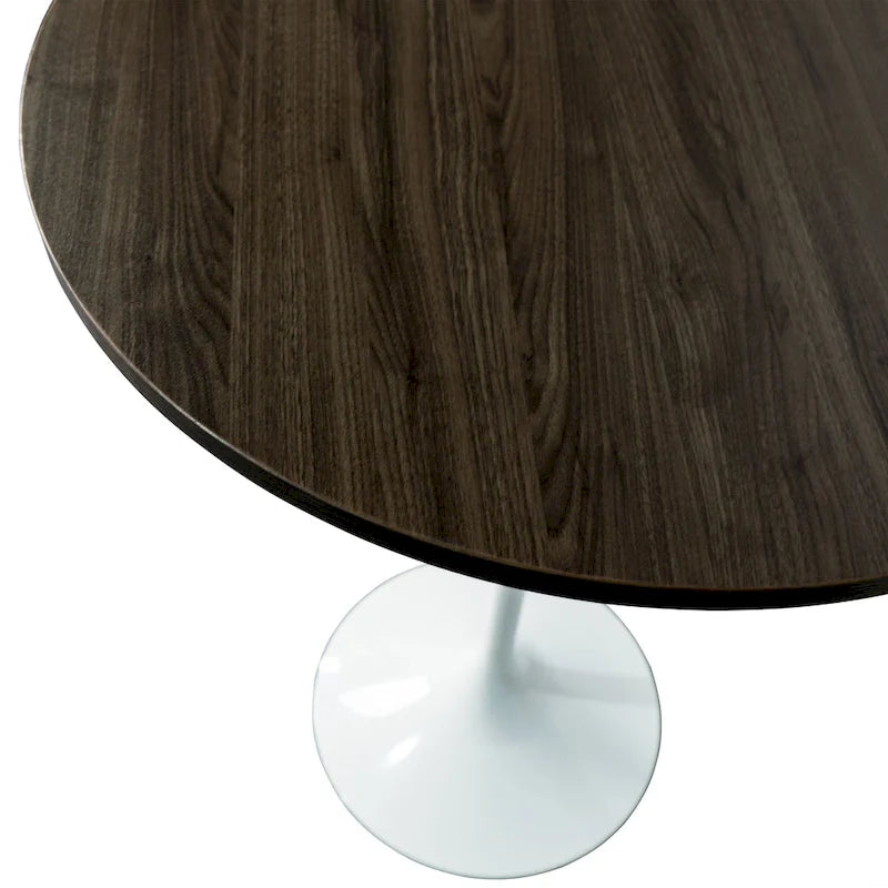Table à manger ronde avec plateau en bois MDF et piètement en acier blanc pour cuisine et salle à manger