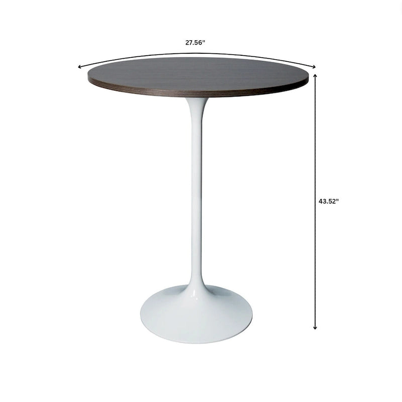 Table à manger ronde avec plateau en bois MDF et piètement en acier blanc pour cuisine et salle à manger