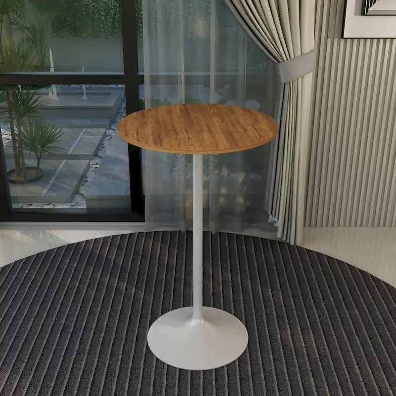 Table à manger ronde avec plateau en bois MDF et piètement en acier blanc pour cuisine et salle à manger