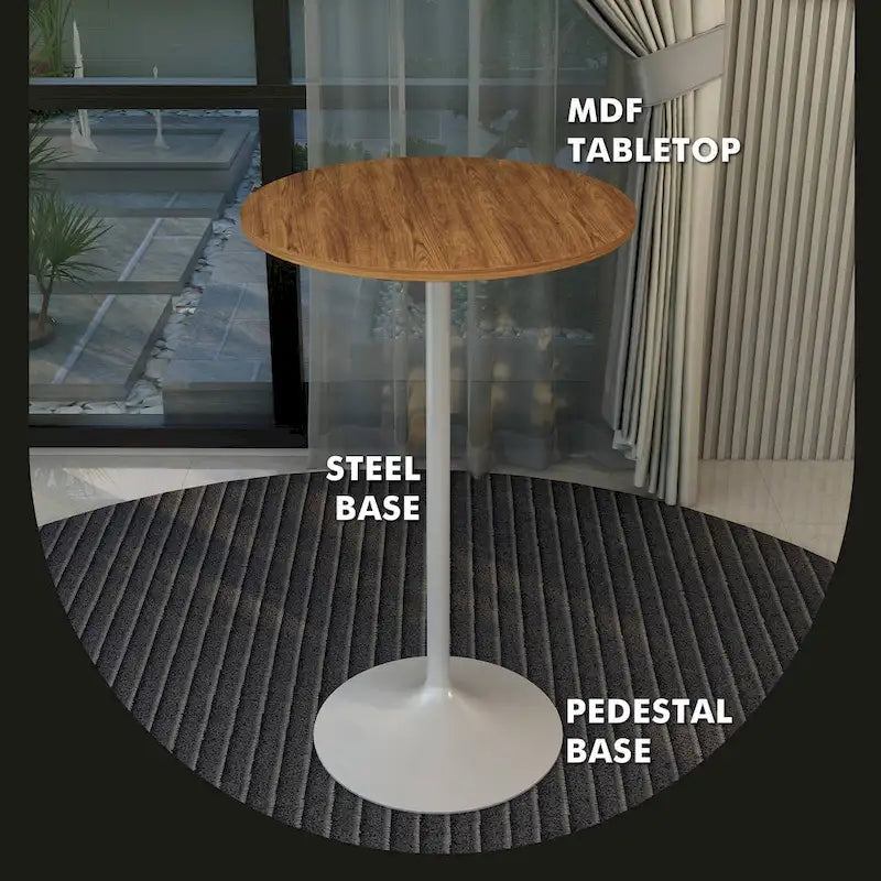 Table à manger ronde avec plateau en bois MDF et piètement en acier blanc pour cuisine et salle à manger
