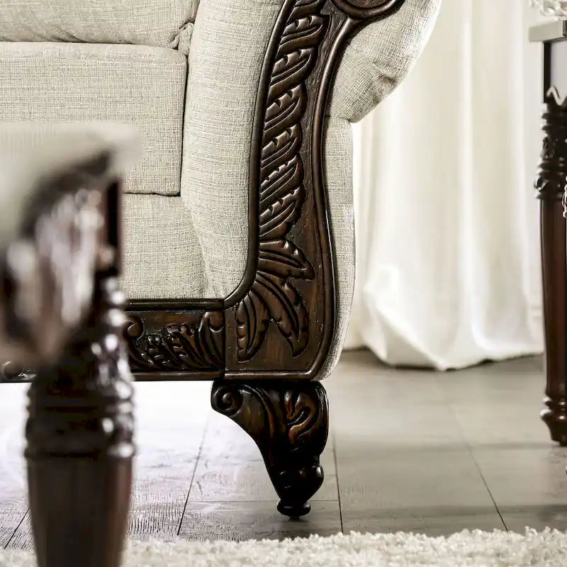 Canapé traditionnel gris clair en chenille avec accoudoirs arrondis