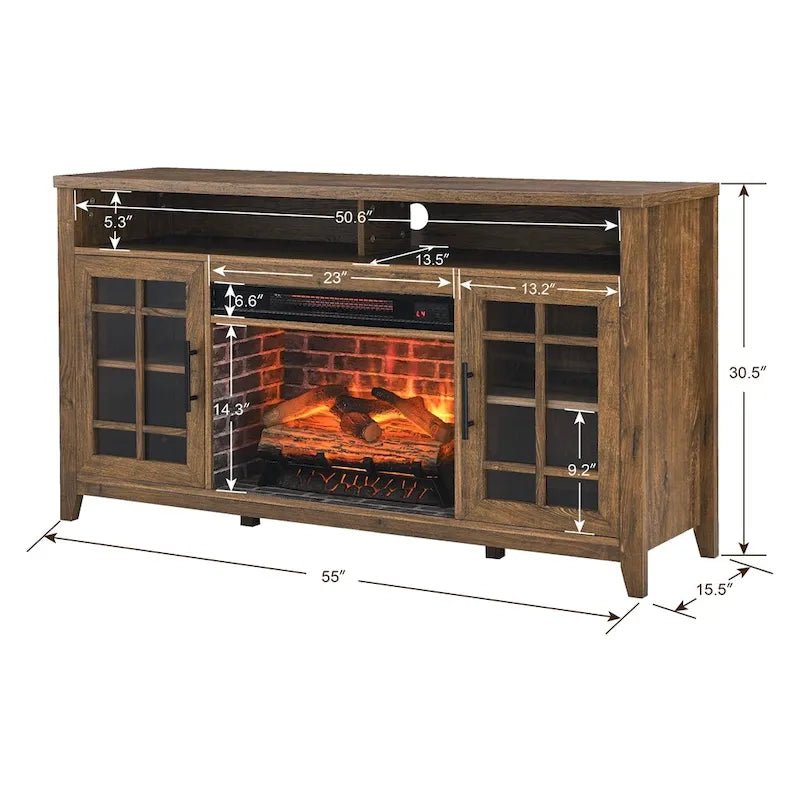 Meuble TV avec cheminée électrique inserts chauffants - 55 pouces