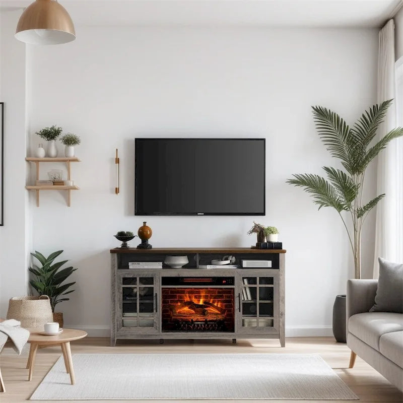 Meuble TV avec cheminée électrique inserts chauffants - 55 pouces