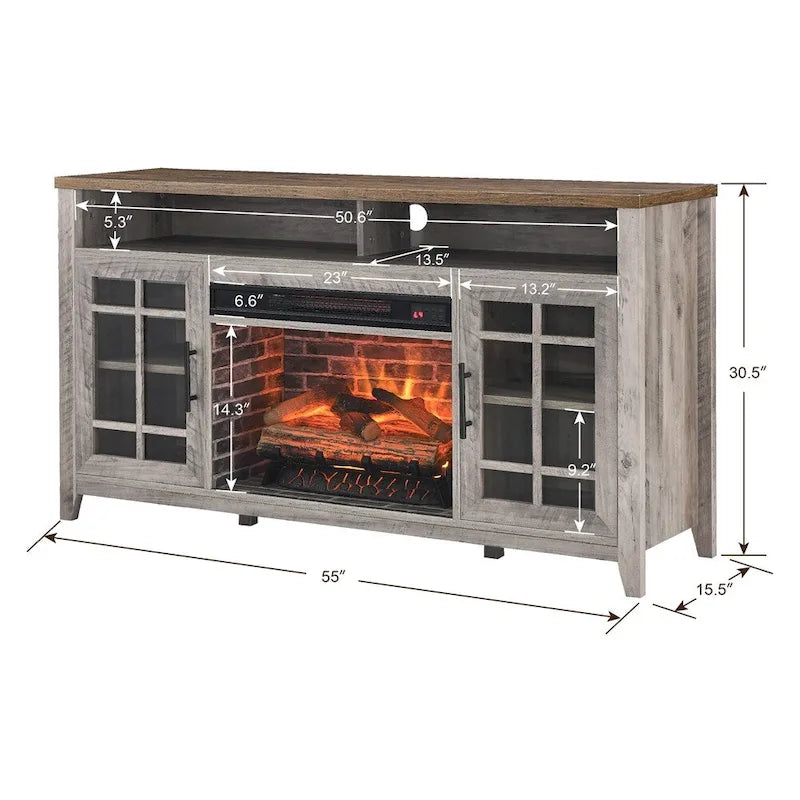 Meuble TV avec cheminée électrique inserts chauffants - 55 pouces