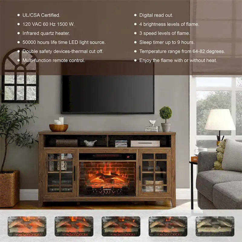 Meuble TV avec cheminée électrique inserts chauffants - 55 pouces