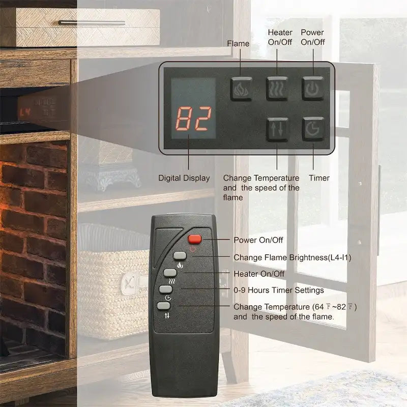 Meuble TV avec cheminée électrique inserts chauffants - 55 pouces