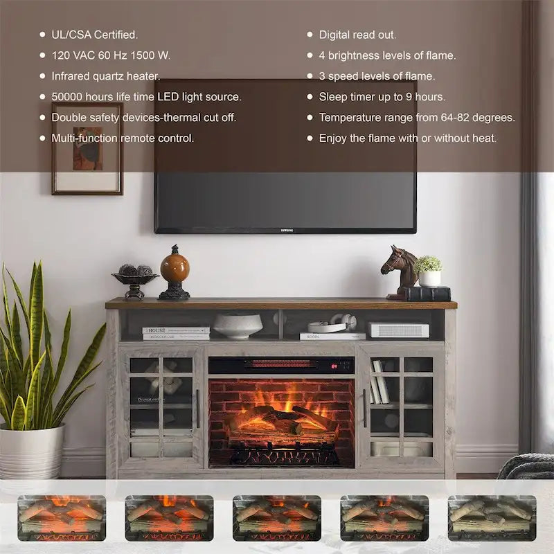 Meuble TV avec cheminée électrique inserts chauffants - 55 pouces