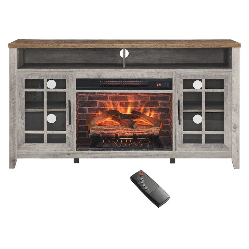 Meuble TV avec cheminée électrique inserts chauffants - 55 pouces