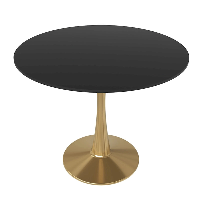 Table à manger ronde pour 4 personnes avec plateau en bois MDF et base en acier doré pour cuisine et salle à manger