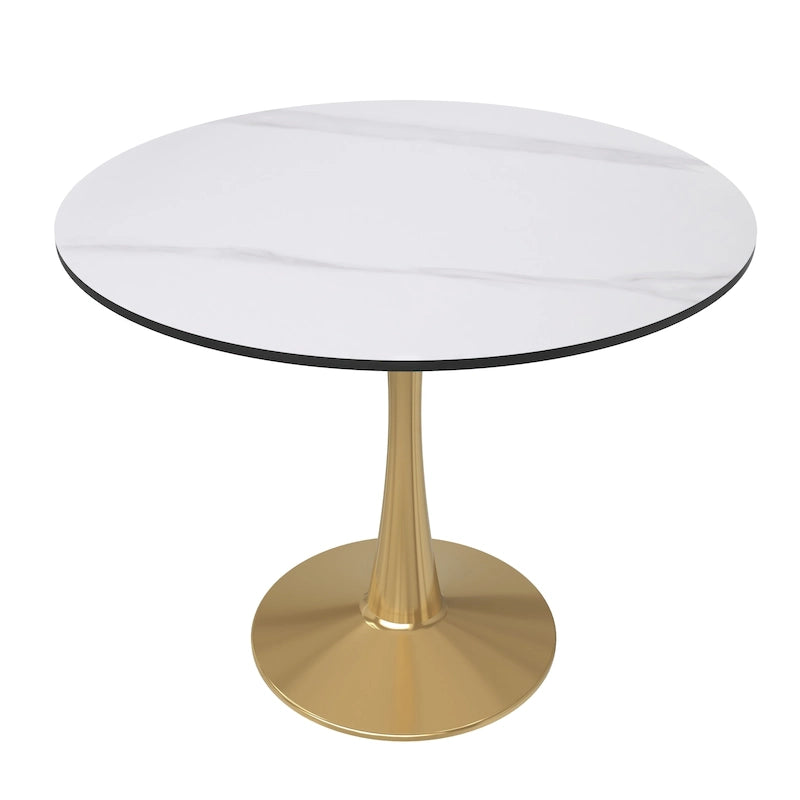 Table à manger ronde pour 4 personnes avec plateau en bois MDF et base en acier doré pour cuisine et salle à manger