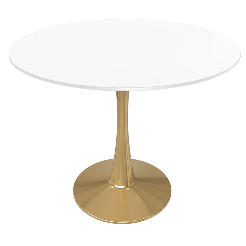 Table à manger ronde pour 4 personnes avec plateau en bois MDF et base en acier doré pour cuisine et salle à manger