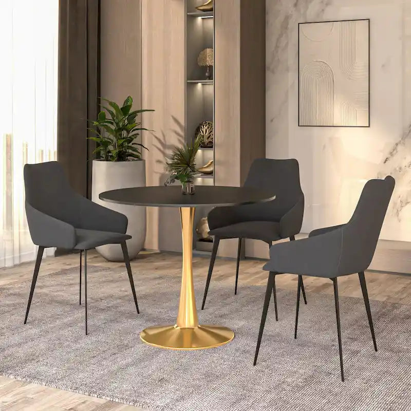 Table à manger ronde pour 4 personnes avec plateau en bois MDF et base en acier doré pour cuisine et salle à manger