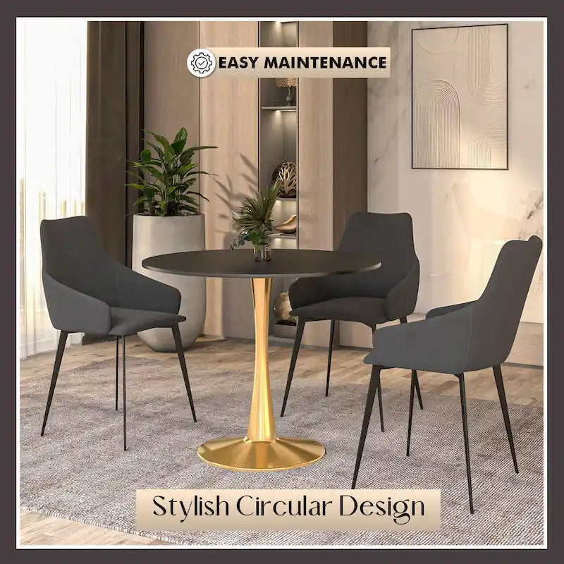 Table à manger ronde pour 4 personnes avec plateau en bois MDF et base en acier doré pour cuisine et salle à manger