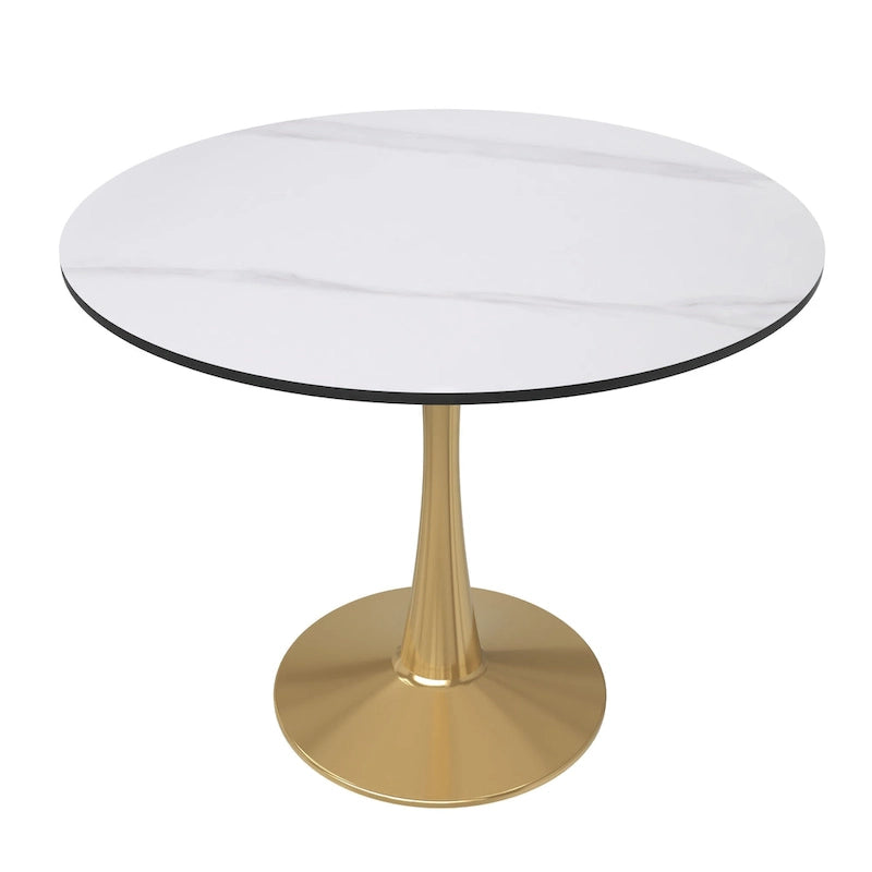 Table à manger ronde pour 4 personnes avec plateau en bois MDF et base en acier doré pour cuisine et salle à manger
