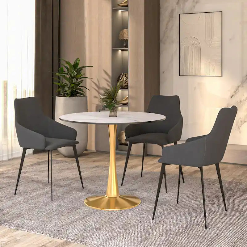 Table à manger ronde pour 4 personnes avec plateau en bois MDF et base en acier doré pour cuisine et salle à manger