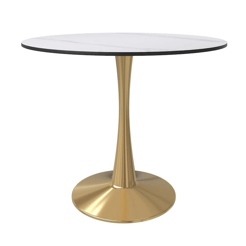 Table à manger ronde pour 4 personnes avec plateau en bois MDF et base en acier doré pour cuisine et salle à manger