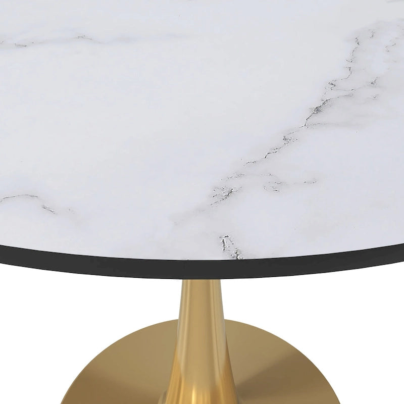 Table à manger ronde pour 4 personnes avec plateau en bois MDF et base en acier doré pour cuisine et salle à manger