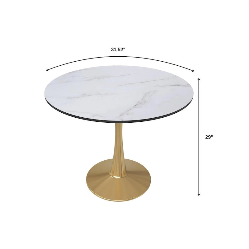 Table à manger ronde pour 4 personnes avec plateau en bois MDF et base en acier doré pour cuisine et salle à manger
