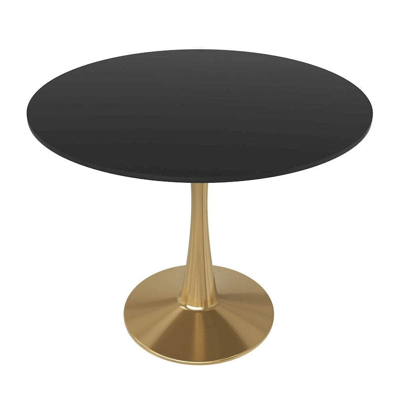 Table à manger ronde pour 4 personnes avec plateau en bois MDF et base en acier doré pour cuisine et salle à manger