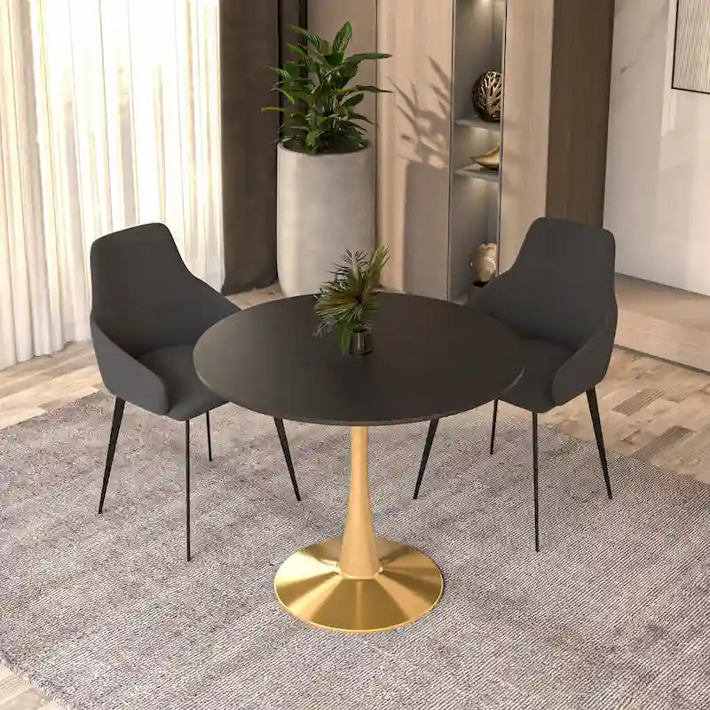 Table à manger ronde pour 4 personnes avec plateau en bois MDF et base en acier doré pour cuisine et salle à manger