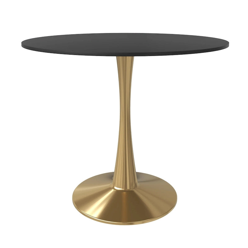 Table à manger ronde pour 4 personnes avec plateau en bois MDF et base en acier doré pour cuisine et salle à manger